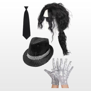 michael jackson wig hat gloves tie